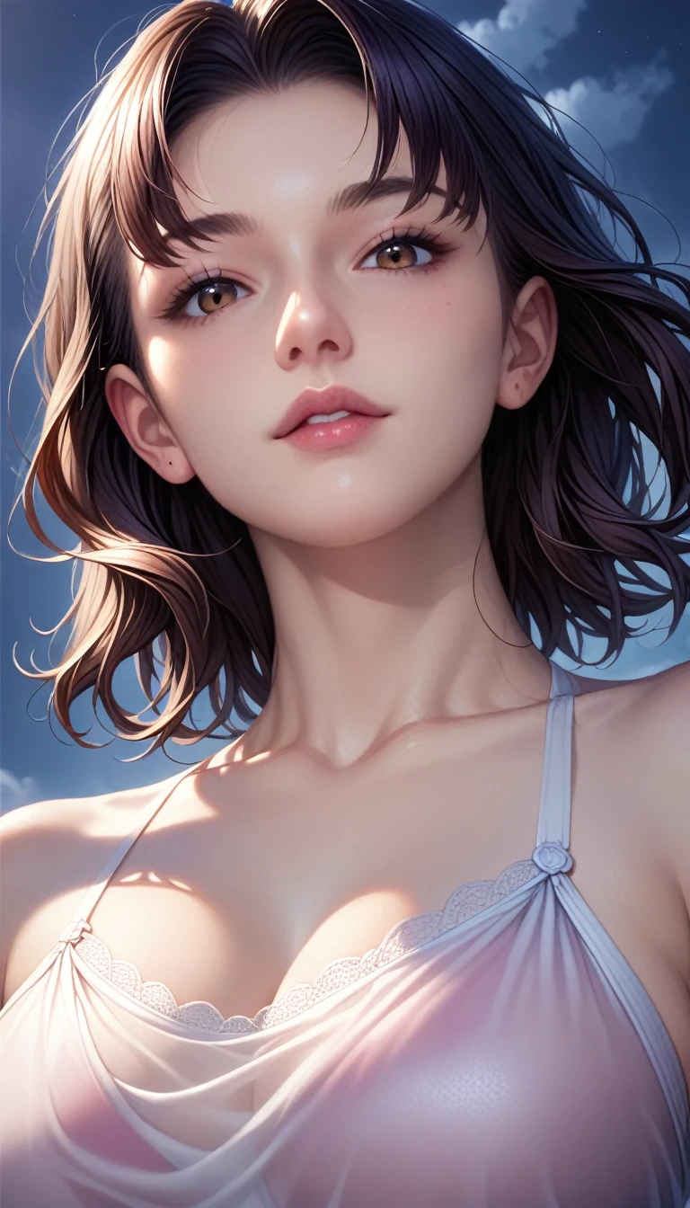 score_9, score_8_superior, score_7_superior, High resolution 3D anime style,A masterpiece in 32K resolution,Highest quality,it is really amazing,Very detailed,Ultra-high resolution,Ultra-realistic,Realistic,Increased depth of field,Cinematic lighting,
(Sexy mature Japan woman:1.2),
(black straight medium hair:1.1),(Ultra-detailed and beautiful face:1.1),(Calm and gentle look:1.1),Beautiful brown eyes,Translucent white skin,Realistic skin texture,Great proportions,
Elegant swimwear,
Summery design,Chic color scheme,Beautiful and delicate decoration,Detailed fabric texture,
(Dark overcast sky on a dull night:1.1),(Dark clouds filling the sky:1),(Thundercloud:1),Coastline at night,Stormy seas,(delay々A desolate sandy beach that continues:1),
(romantic:1.1),(Low - Angle:1.1),