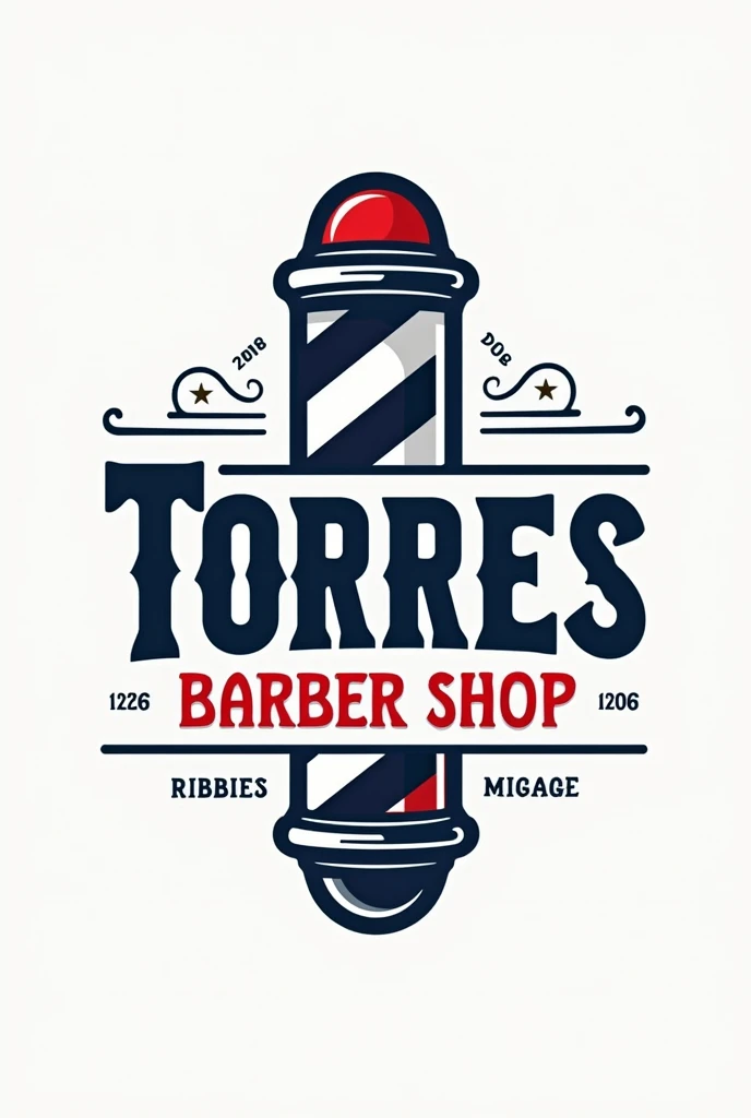 create a barbershop logo for me, with the name TORRES barber shop 2018 with a barber design and white, red and blue colors, without background generate several ideas