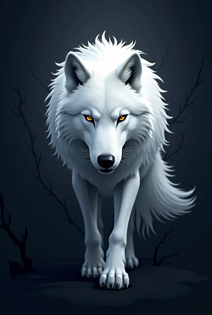 Create a logo that features a white wolf with an air of darkness around it in a professional way.