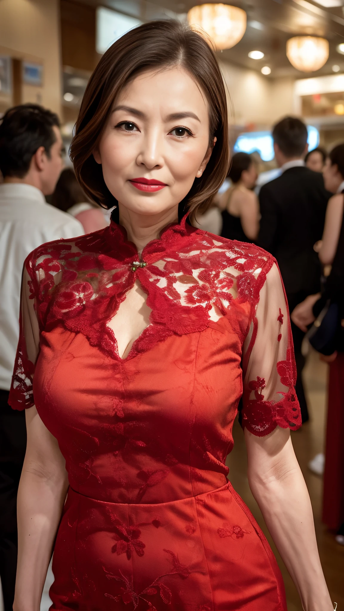 masterpiece, ((Great Focus)), 32K, Beautiful finish, Chinese Business Person, Beautiful mature woman, 65-year-old woman, Dutch Angle, Photo of your ID, Cool look, Red lips, Thin lips, Alluring, round 1, Light from the front,