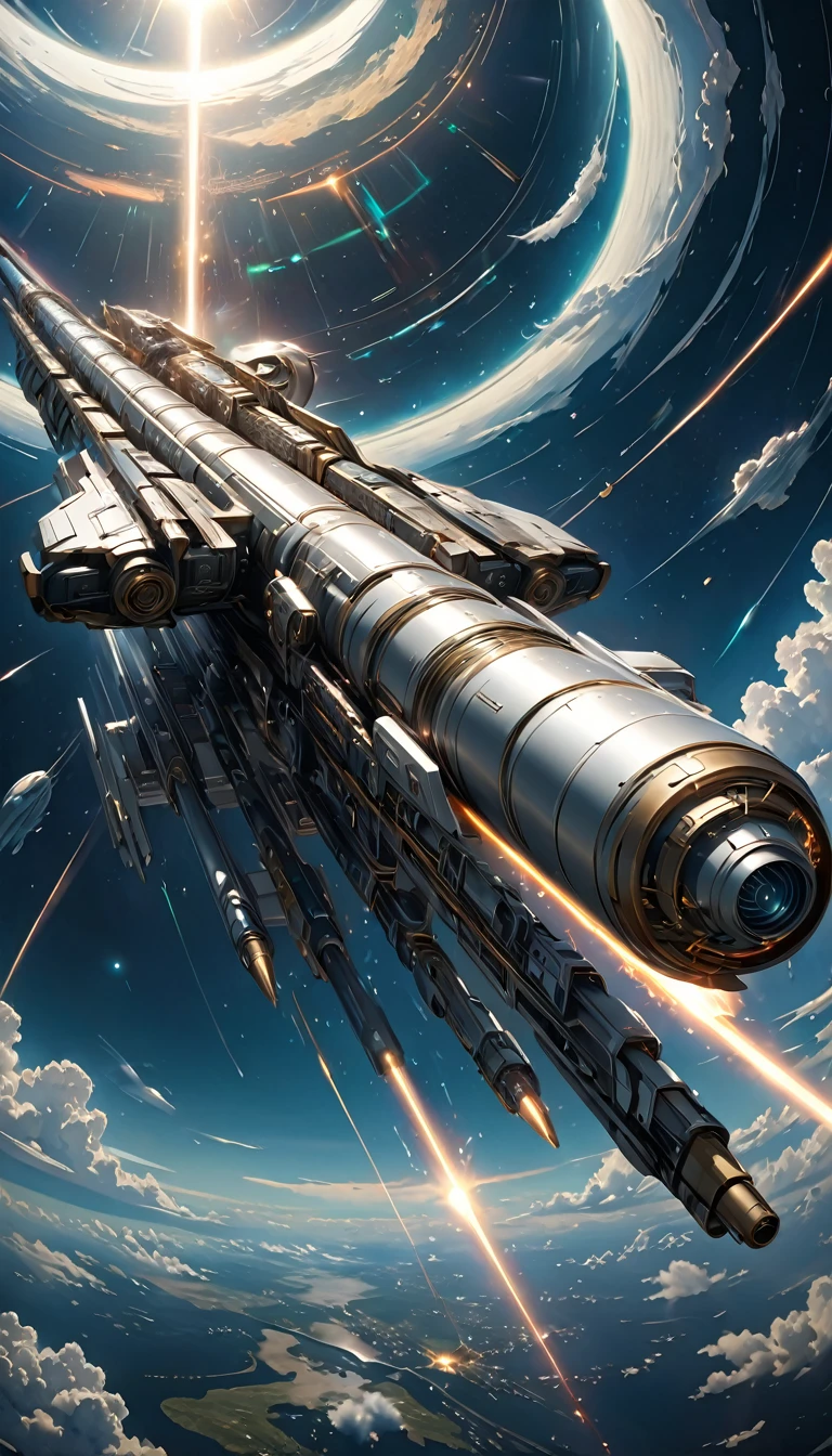 giant futuristic weapon that combines satellite beam cannon, Rods from God, and cosmic rays, (ultra detailed, absolutely resolution, best quality:1.3), 2.5D, delicate and dynamic, artistic photography, hyper realistic, graphic CG digital art