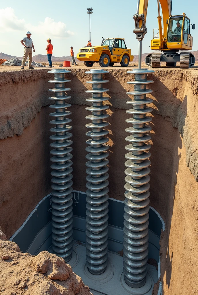 Civil engineering helix piles foundations