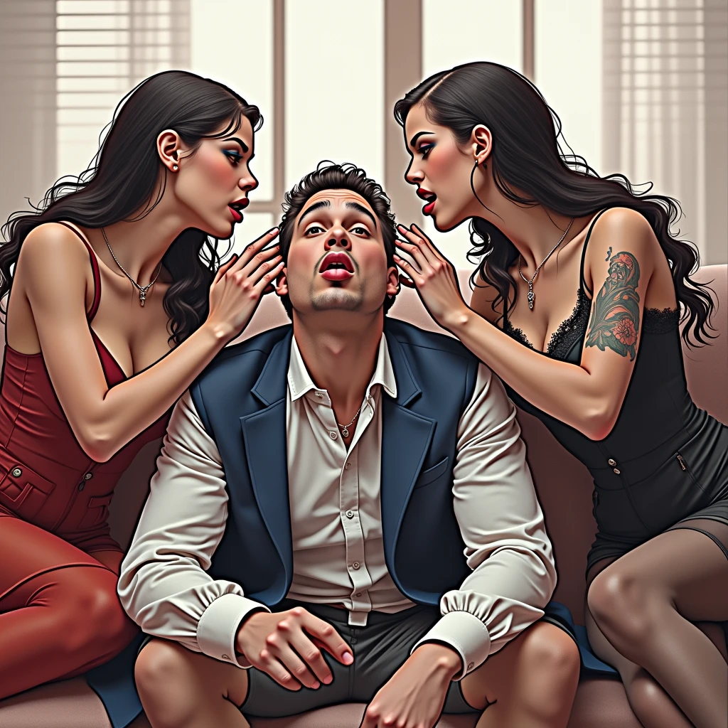 All details strictly use exact as per image prompt,Ladies faces strictly use as per the image promt,Ladies tongues licking moment strictly use as per the image prompt,