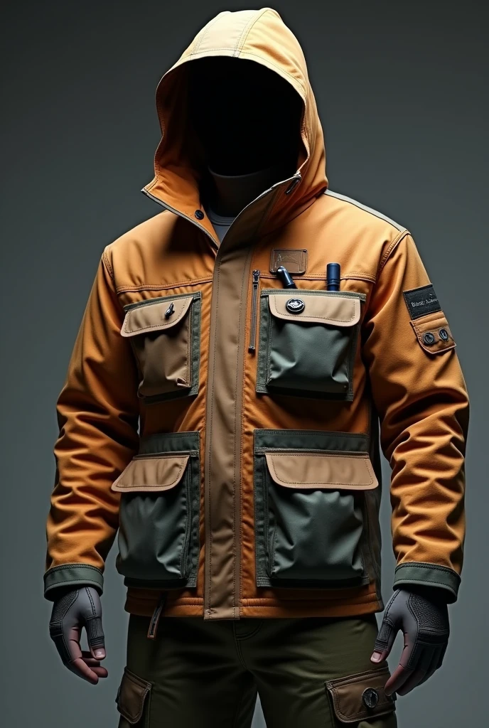 I want you to create a prototype jacket with internal pockets for emergencies in mining., Don't forget that these pockets are internal, that is to say , You open the jacket and they are inside it