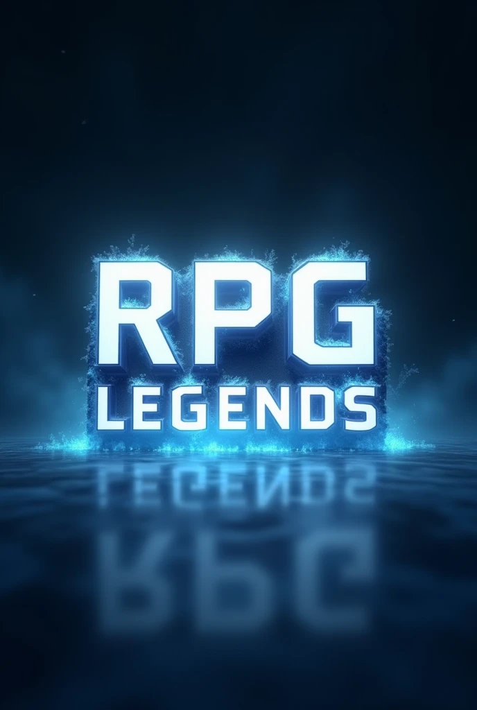 create an image with writing "Rpg Legends" with the rpg on top and the Legends on the bottom with a dark background and white writing with blue lights on the edges and square letters