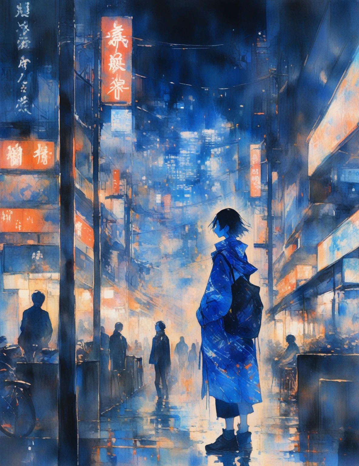 (((Highest quality,masterpiece))),(Blue((woman))) (Aoi) - Lonely Artist Background: 20代後半のBlueは、Unable to find my place in the hustle and bustle of the city、An illustrator who feels lonely。He continues to search for inspiration in the outskirts of the city.、I was no longer finding joy in drawing.。During the day, I sketch in cafes and parks.、At night, I am guided by the neon lights、Wander through Tokyo&#39;s backstreets and quiet corners。
Purpose: Finding new meaning in your art。Through the light and shadow of the city、Express yourself、He wants to complete a new piece to help him deal with the pain of his past.。
character: Introverted and sensitive、The type who expresses themselves through pictures rather than words。Past failures have become traumatic、Tendency to avoid deep relationships with others。