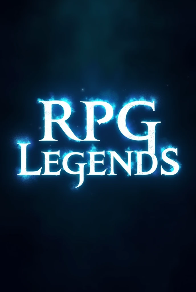 create an image with writing "Rpg Legends" with the rpg on top and the Legends on the bottom with the dark background and the white writing with blue lights on the edges and square letters It&#39;s very beautiful 