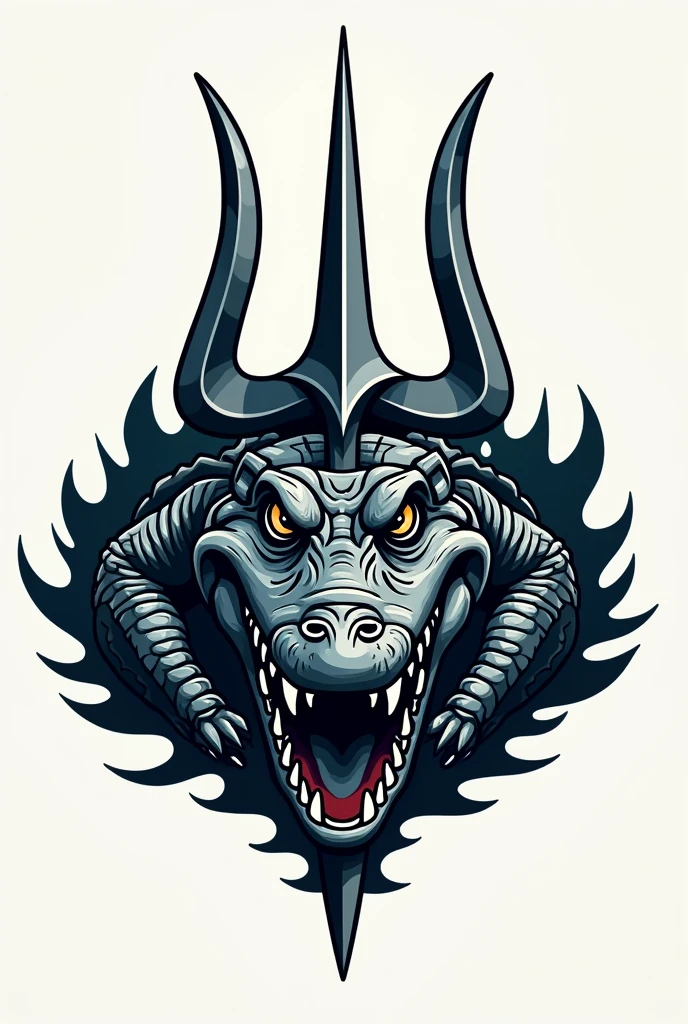 Simple logo of an alligator biting a trident