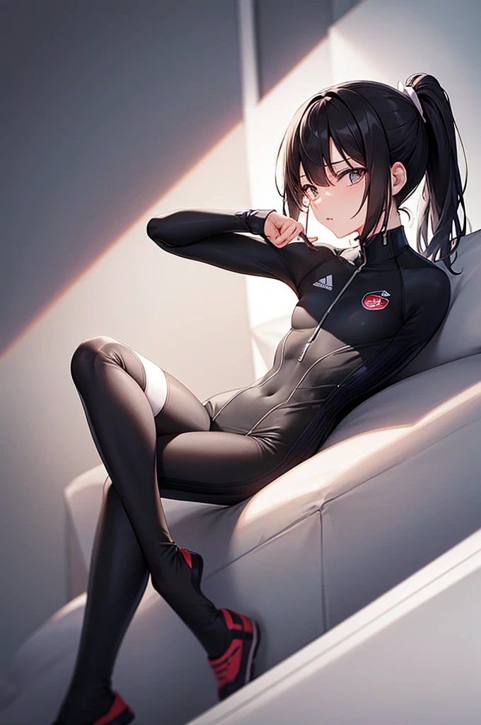 masterpiece, best quality,anime style, 1 girl,(((slender body))), (((small eyes,small breast))),(((athlete suit))),(cum), (beautiful face), (((short ponytail))), (((straight hair))), ((((black hair)))),detailed beautiful skin, (perfect hands, perfect anatomy),scream