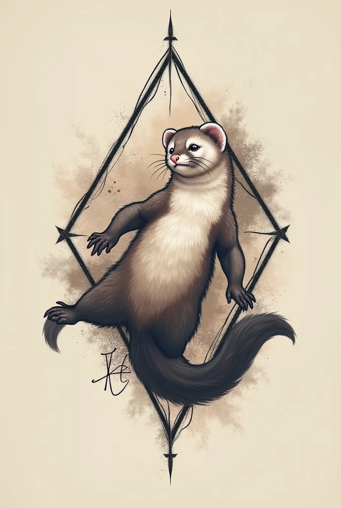 Create a Harry Potter tattoo with a ferret patronus plus the Deathly Hallows triangle, happy felicity