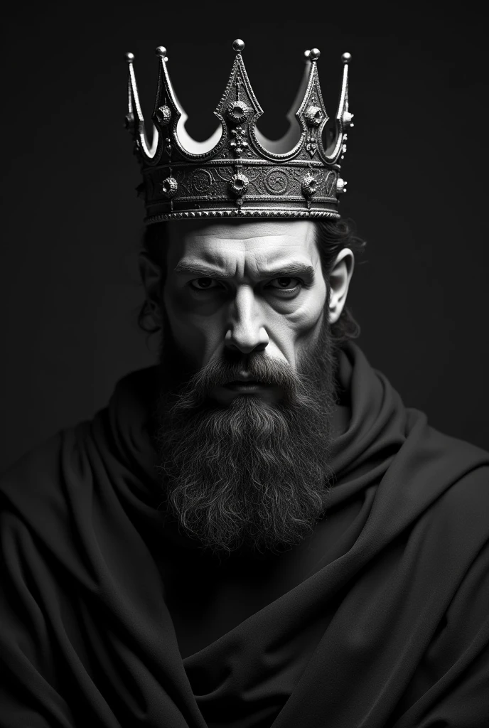 Create a black and white king with a crown and blurred face