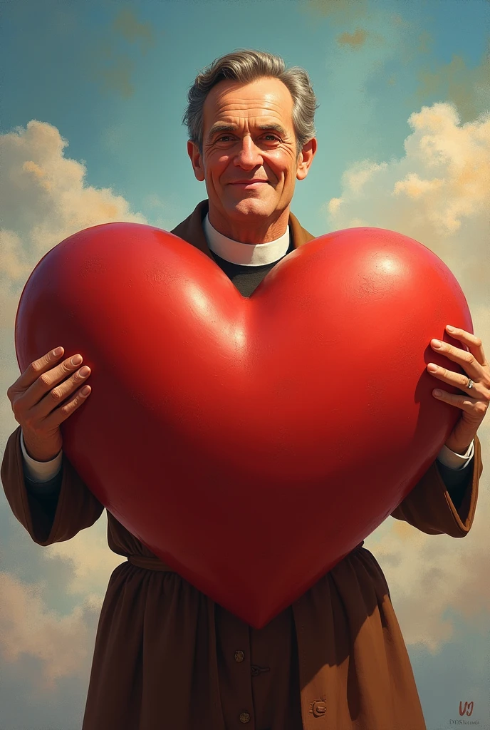 Don Bosco behind a huge heart , cheered up