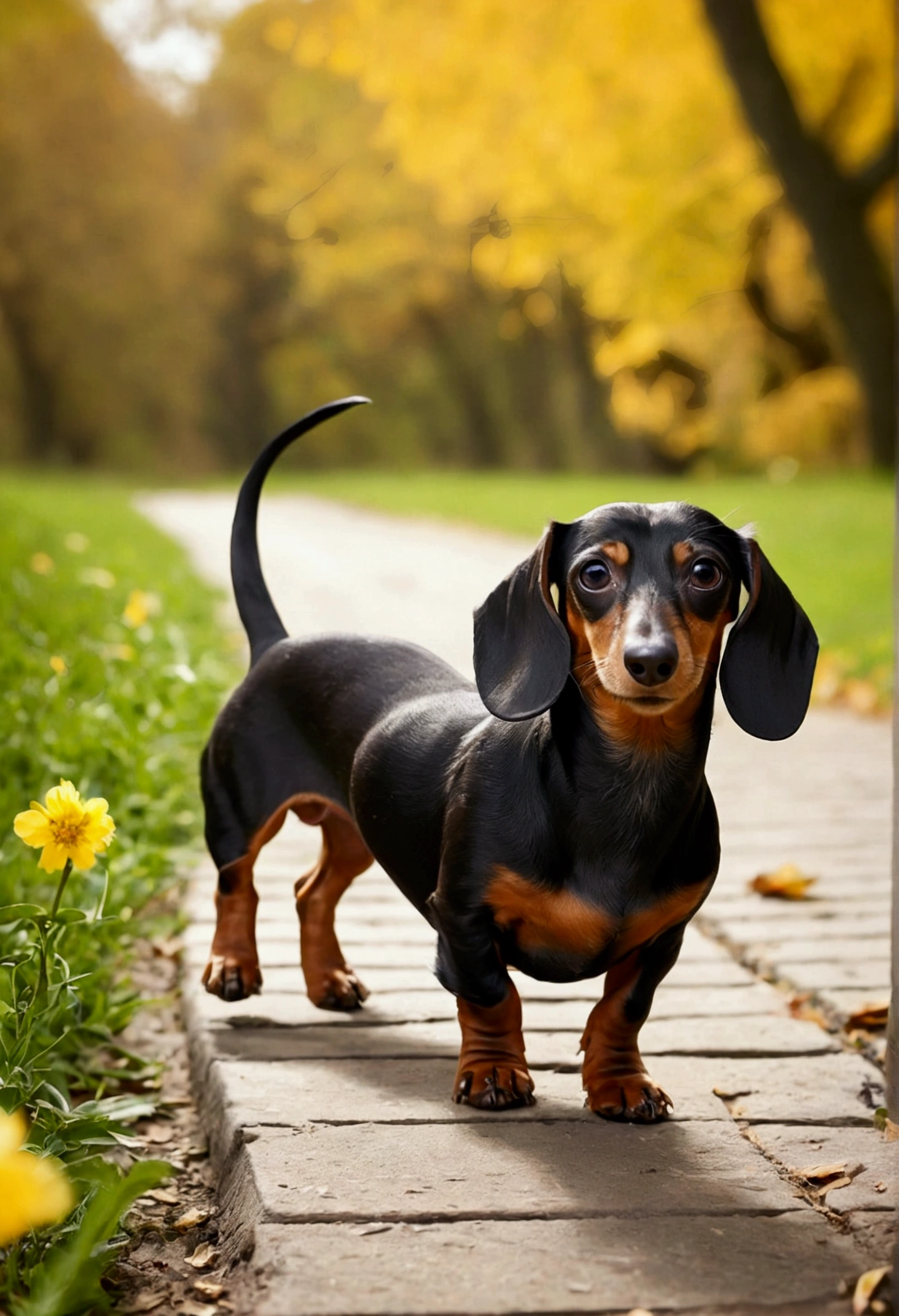 Dachshund enjoys a walk