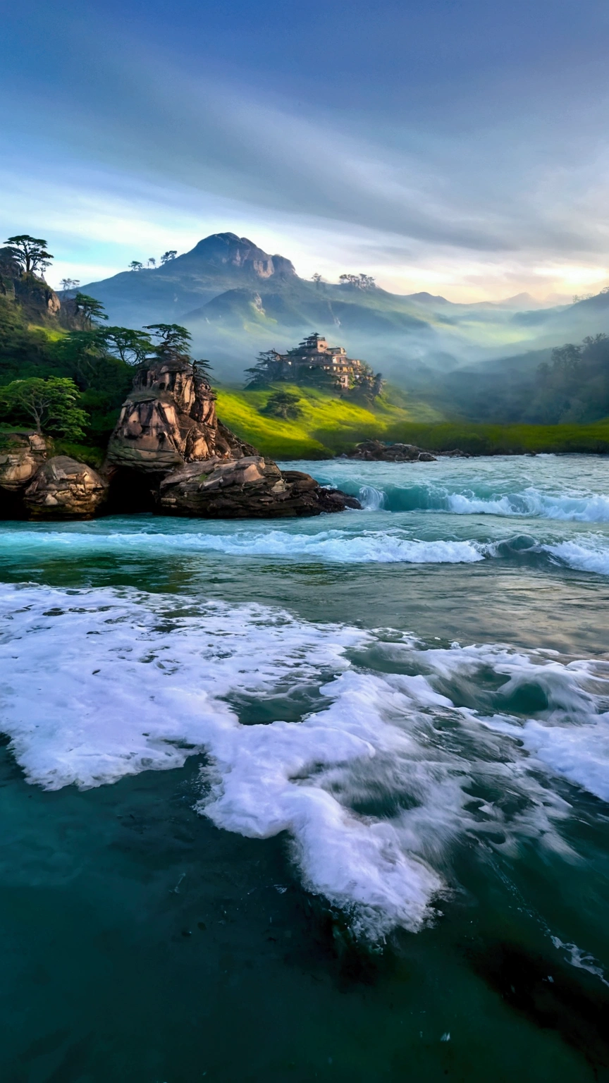 Fairy Mountain, shrouded in clouds, there is light on the mountain
