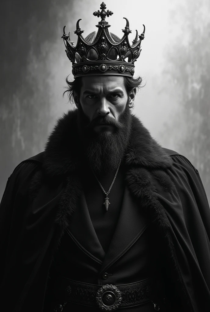 Create a black and white king with a crown and blurred face