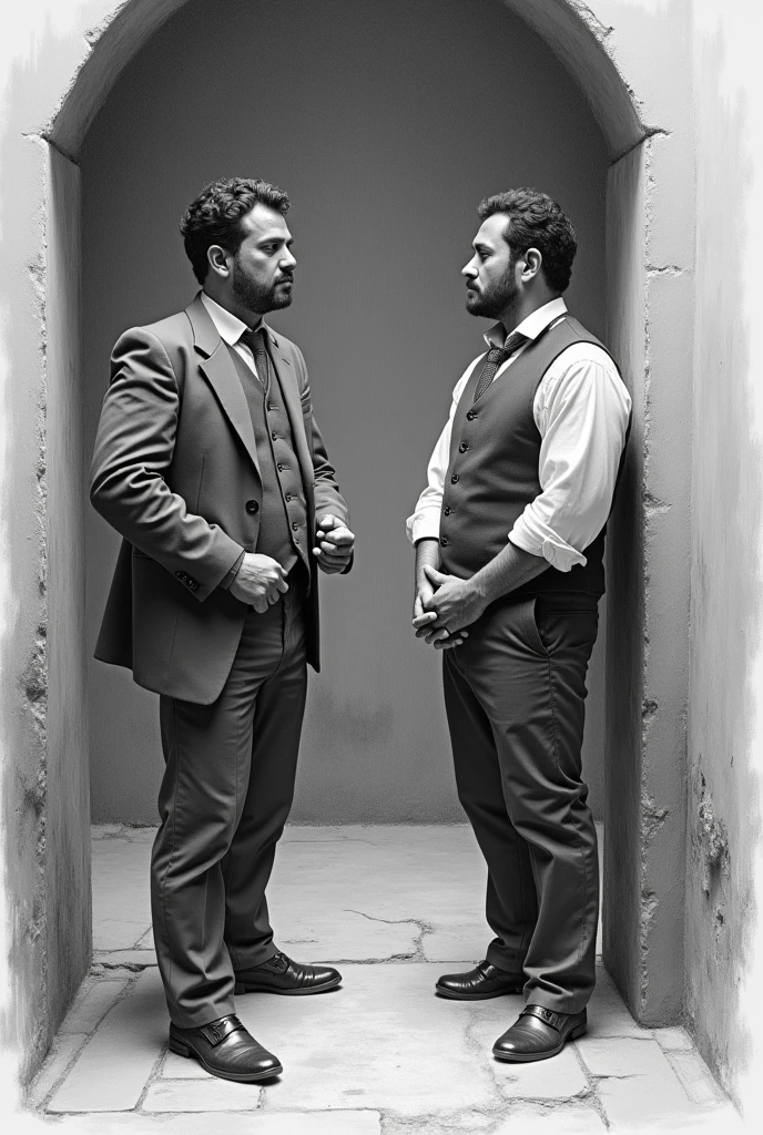 A gentleman telling his friend, about the betrayal of his wife set in the time of ancient Ayacucho drawn in pencil