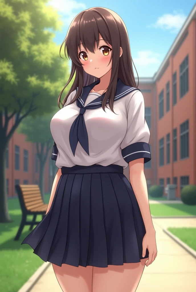 A high school girl wearing a uniform with big breasts
