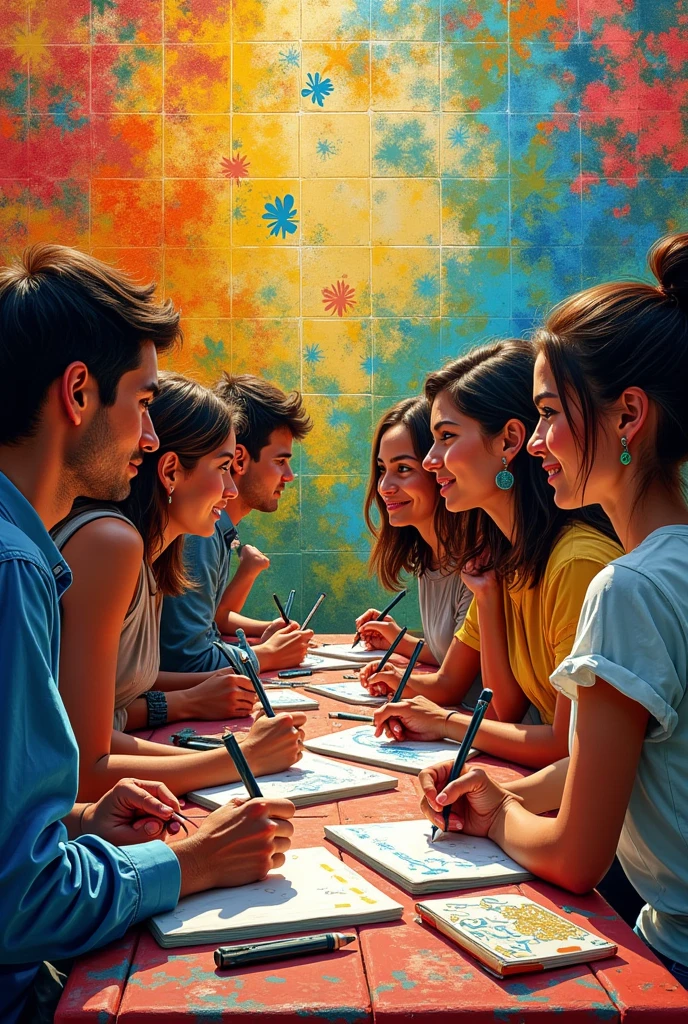 Make a Portuguese cover about communication in drawing