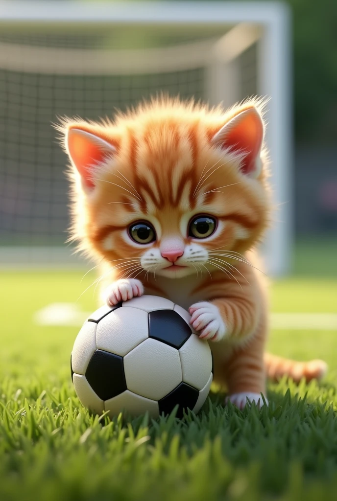 A kitten playing football