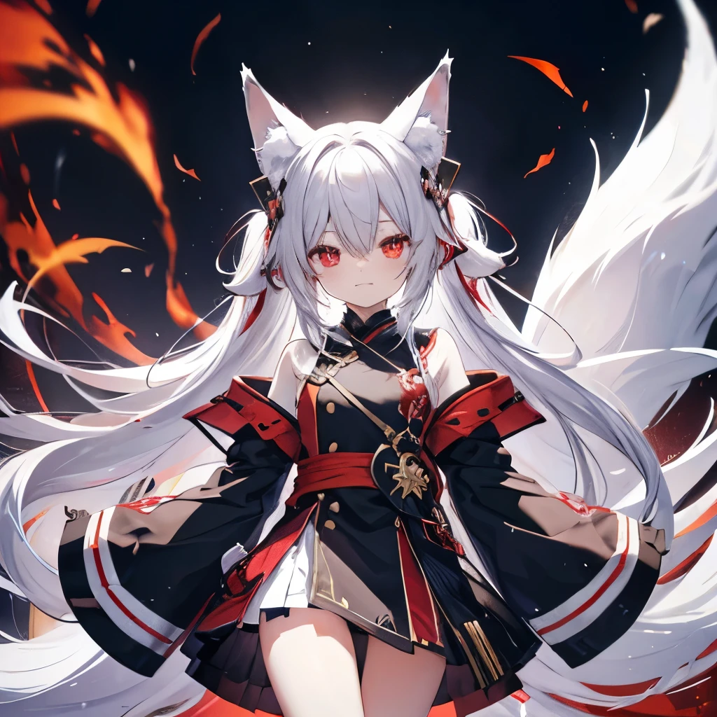 Long Hair, Red eyes, Fox Ears, Attention to detail, Silver Hair, Both sides up, Animal ears , happiness/joy, anime, Spread your legs Swaying in the Wind Fox's Tail Red and black bikini Twin Side Up smile Too much exposure Light purple hair tips Sisters Two people Standing Be careful with your hand shape Be careful about the number of fingers sexy