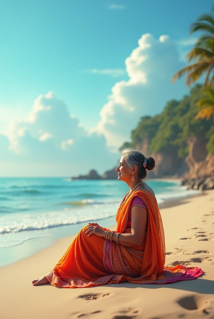 Indian house wife at beach