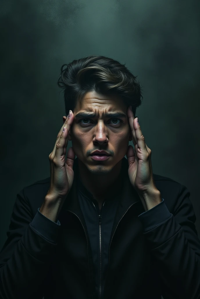 person confused by an optical illusion, all dark colored