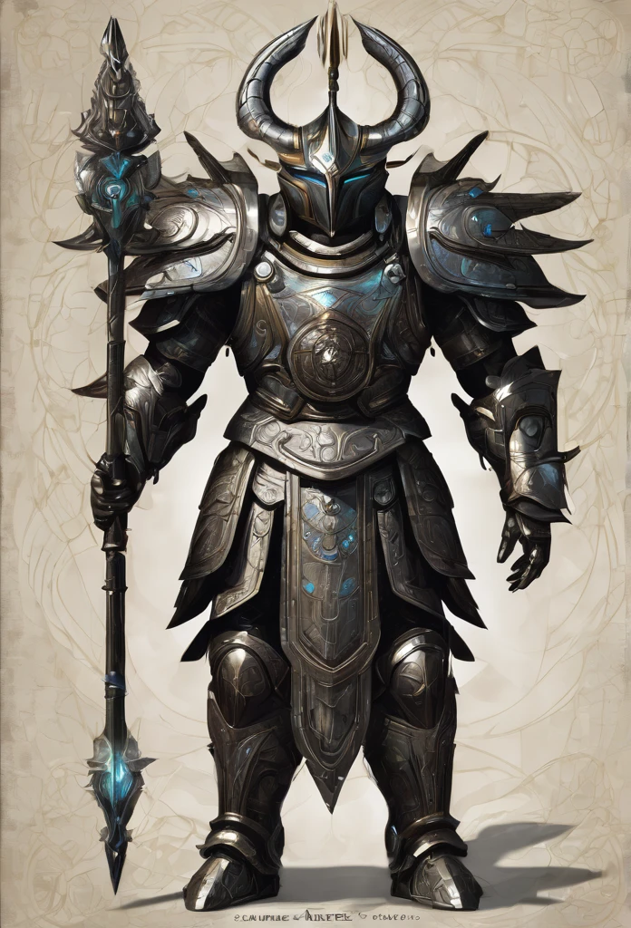 Create a sentinel, guardian of a sacred portal, with elements fused into its armor. detalhes perfeitos, detailed artwork.