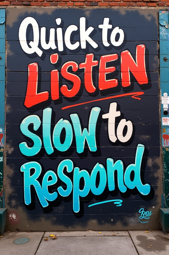 A graffiti that says you should be quick to listen and slow to respond