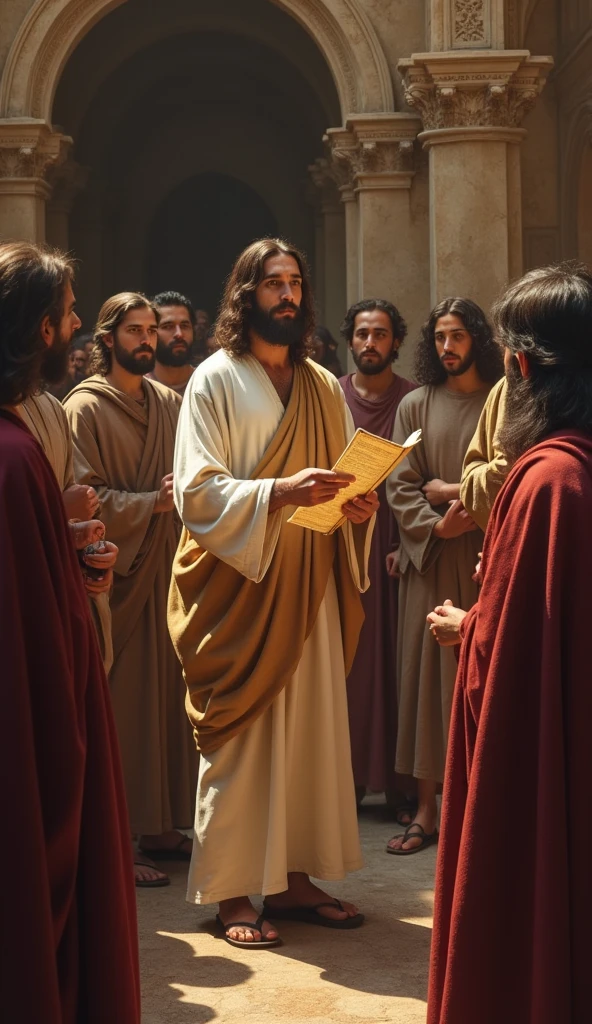 Biblical photograph Jesus reading a scroll to the people in the synagogue Biblical representation