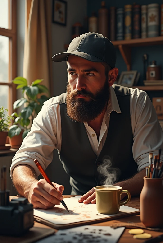 hobby.artistic theme man in cap with beard