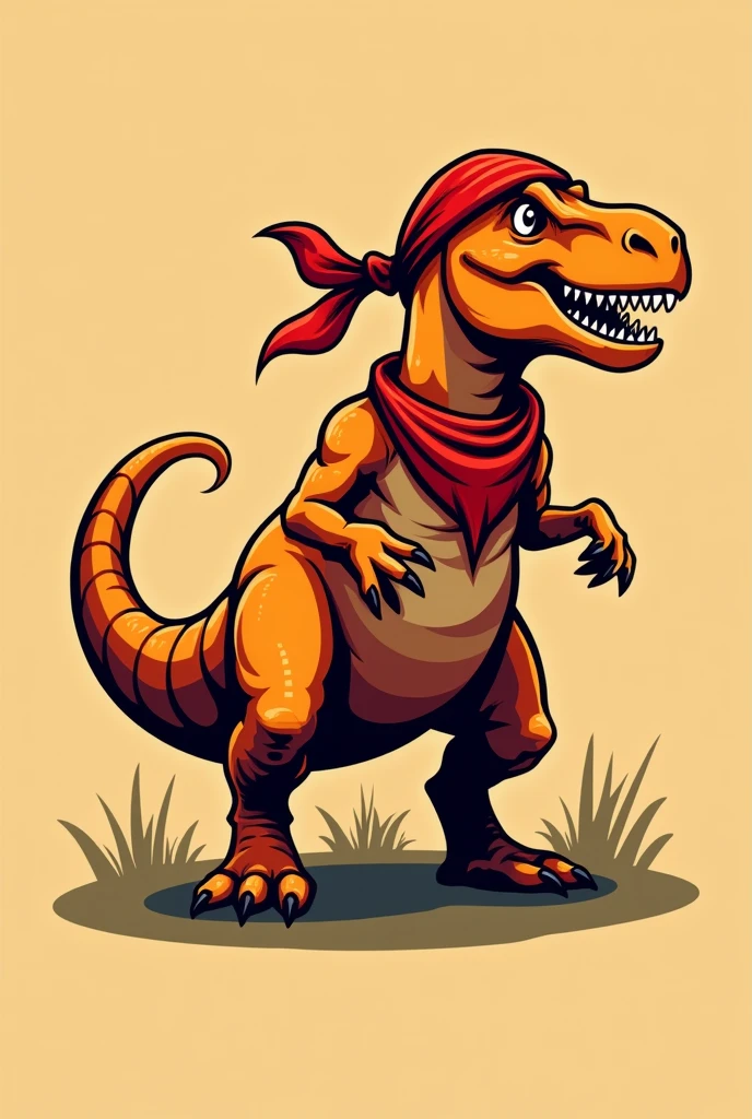 Non-transparent logo with solid colors using an orange dinosaur and a red bandana, Combine it creatively and let your sucky personality shine

