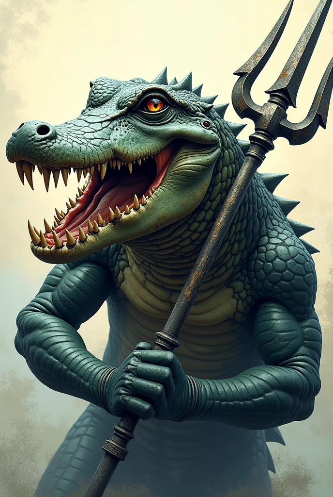 Alligator logo with a trident in its snout which it is biting 