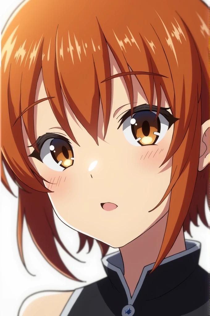 masterpiece,high quality,solo, looking at viewer,light smile,parted lips, nobarakugisakinova, Nobara Kugisaki,1girl, pantyhose, close up, from chest up, short orange hair, brown eyes, (sperm on face), perfect anatomy, 1girl, solo, one person