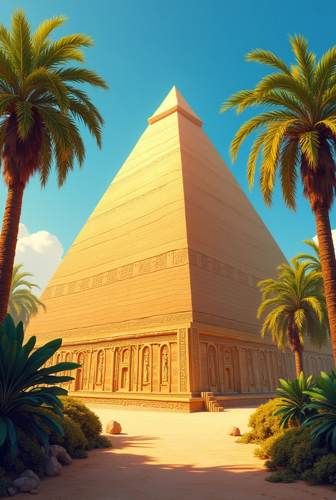 pyramid、Palm tree、colorful、oil