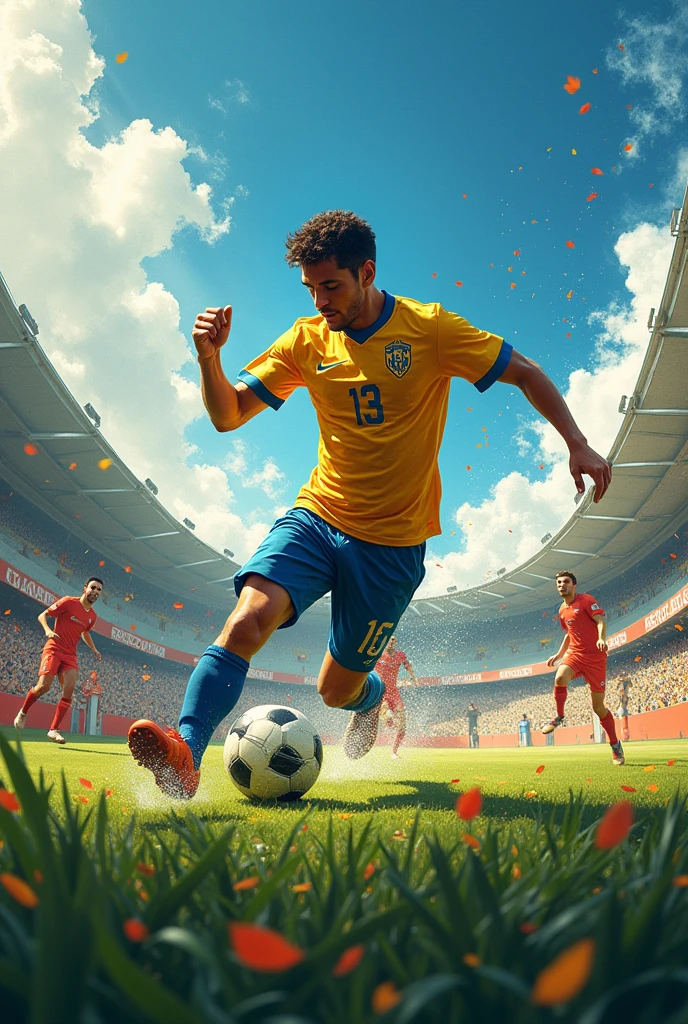 Football player Caleri of São Paulo Football Club kicking the ball between two birthdays showing a lot of competition between them