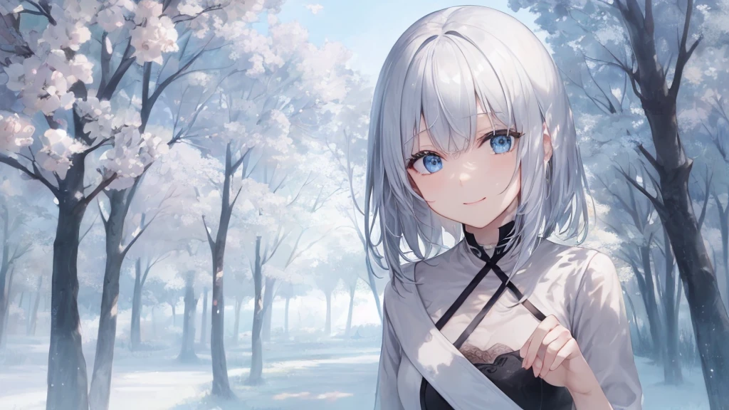 Ultra HD,Look at the viewers, Place your hands behind your back, and, 20-year-old, 非常にshort hair, Long bangs between the eyes, Pale blue eyes, Very detailed,(masterpiece、Highest quality),Gray Hair、Laughter、wonderful, Silver Hair, iris, short hair、 Fluttering Hair、Small face、明るいsmile、(Detailed face) ,Professional Lighting,wonderful風景,blue sky, sunlight,Looking down from above,Portraiture、Open your mouth、Flower Field、Her eyes were shining、Mysterious and enchanting atmosphere。With AI Painting、andてもshort hair, Long bangs between the eyes, Very detailed,(masterpiece、Highest quality)、alone、Gray Hair、Fantasy, Silver Hair, Fantasyな風景、smile、Open your mouth、short hair、short hair、hairpin、black eye、Grey Eyes、Beautiful Eyes、Black Shirt、White hoodie