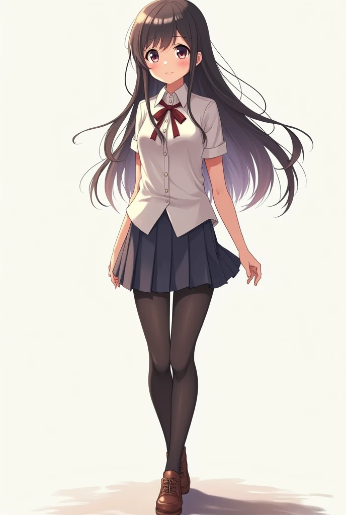 Anime Girl、high school girl、uniform、black tights、whole body