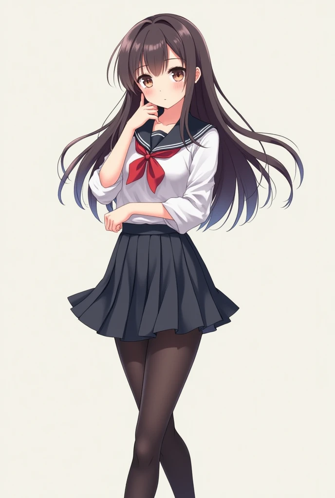 Anime Girl、high school girl、uniform、black tights、whole body