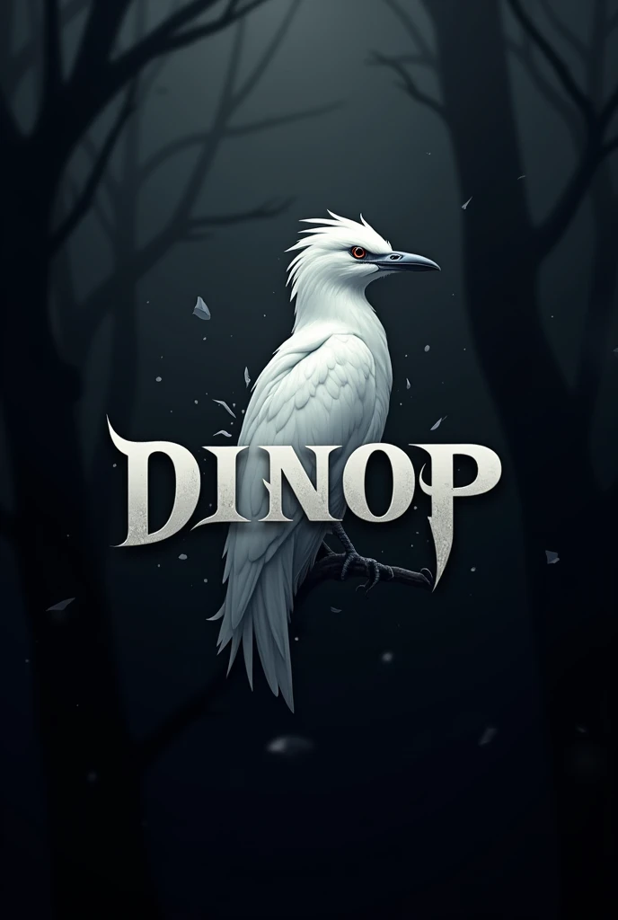 a logo that has the name DINOP having a white Xolmis irupero with an air of darkness