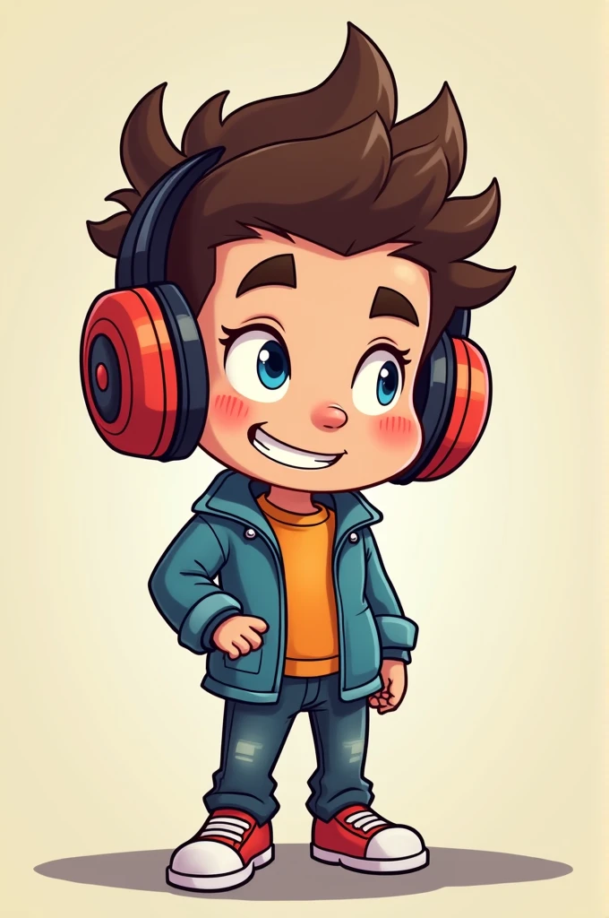 Please create a cartoon-style image of a man wearing headphones and looking sideways for social media.