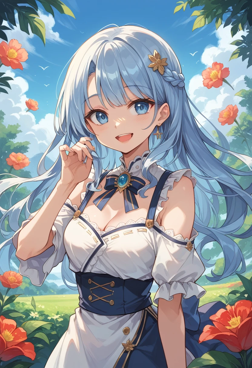 masterpiece, best quality, score_9, score_8_up, girl, smile, open mouth, outdoor,