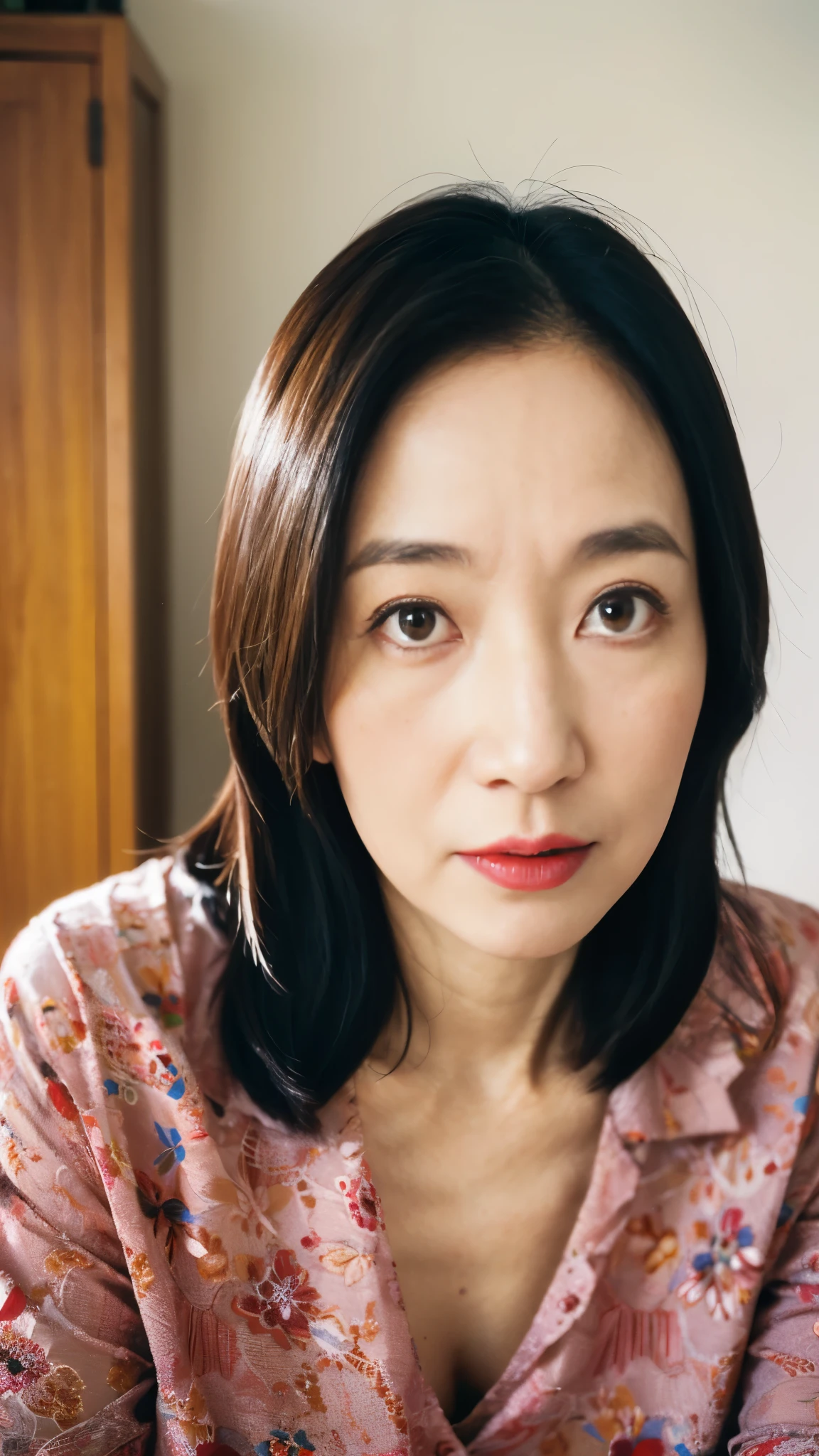 masterpiece, ((Great Focus)), 32K, Beautiful finish, Japanese Business Person, Beautiful mature woman, 65-year-old woman, Dutch Angle, Photo of your ID, Cool look, Red lips, Thin lips, Alluring, round 1, Light from the front,