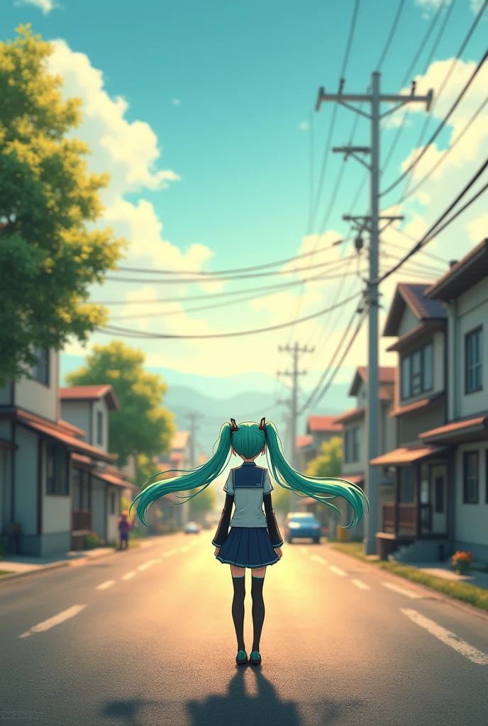 summer fast You left behind background Nostalgia In town Daytime asphalt
Hatsune Miku uniform Backwards Distant View もっとDistant View Hatsune Mikuが遠くに