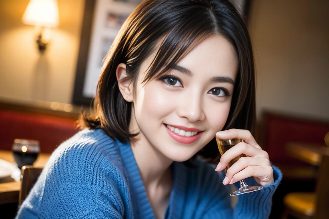 ((Highest quality、8k、masterpiece:1.3))、slimカップル、modelカップル、(Realistic, Intricate details:1.2), sashimi、Tempura、Japanese sake、Shochu 、Amazing view of the sunset sky and clouds、A bright smile、The wonderfulness of smile、Bright image、The beauty of wine, Beautiful Face, blue eyes, The light shines on your face, blush, short hair,Bright Face、 (Age 37), 39 years old, sparkling wine、Two beauties、Brown Hair、Shortcuts、Long sleeve shirt、dress、Beautiful woman 1, (slimな顔), (The body is slim), (Brown Hair), (Shortcuts), cheeks turn a little red,Attractive beauty、restaurant, In a prominent place (From the waist up) Nova Frog Style, actress, model, Upper Body, White wine, slim, smile, (smile: 1.15), Beautiful fine grain, Depth f/2,saturation, High Contrast, Strong light and shadow,Moist Body:1.5、3D texture、Delicate eyes、Brown Hair、The hair is very shiny、
