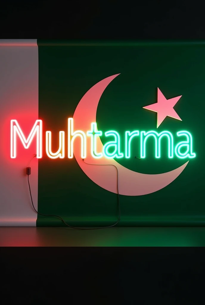 Pakistan flag neon text Muhtarma