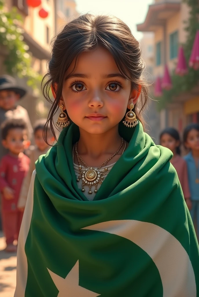 A girl  with flag of pakistan and write her name "Romaan"