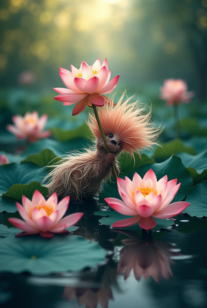 An animal hair with lotus flower background logo 