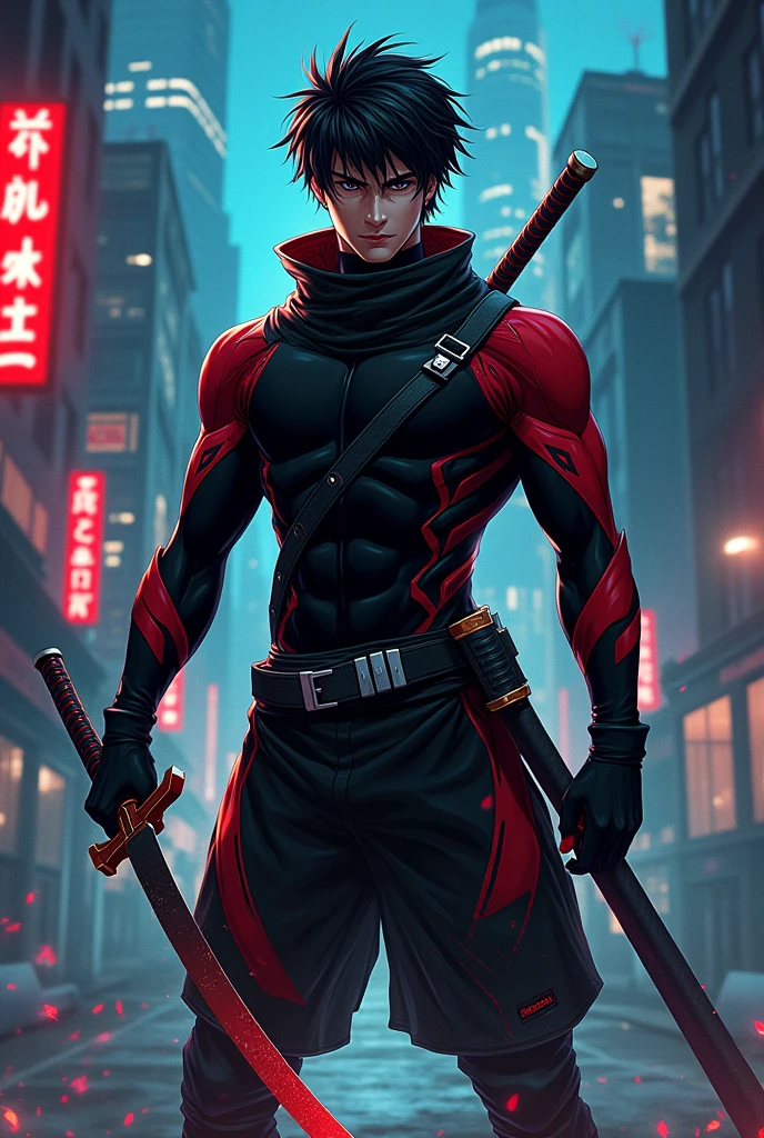 A male character who is a ninja named Hayabusa in stylish anime style