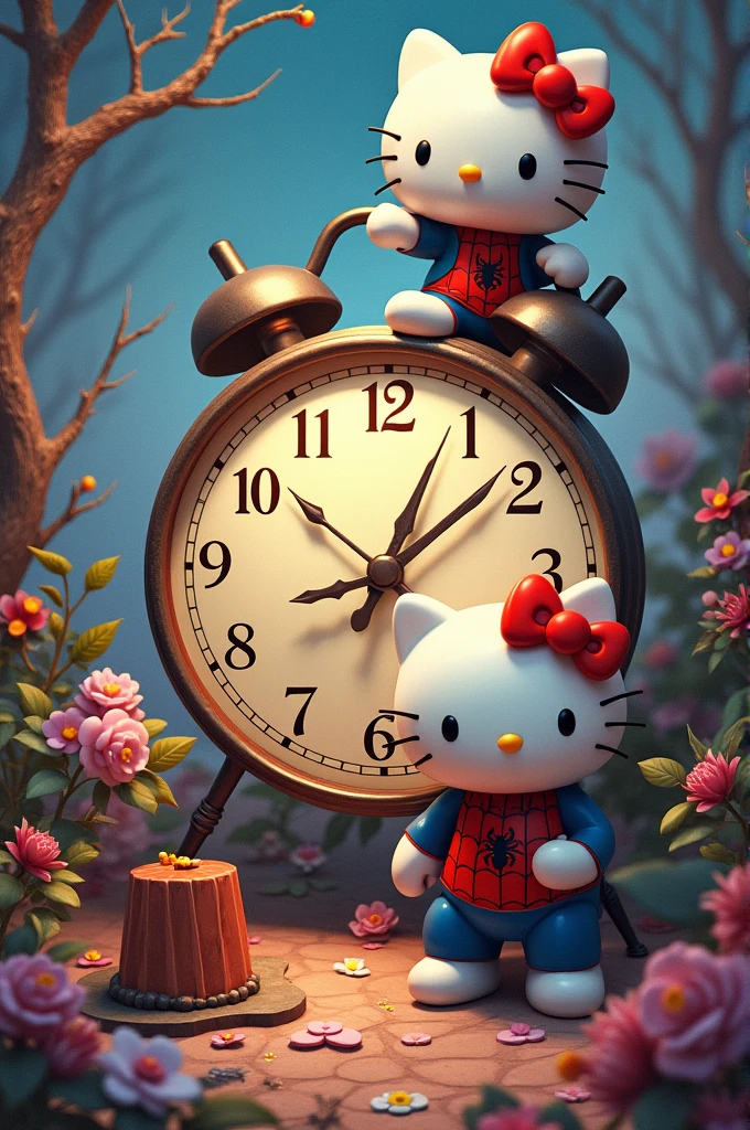 Hello kitty con spiderman con reloj a las 11 y 11