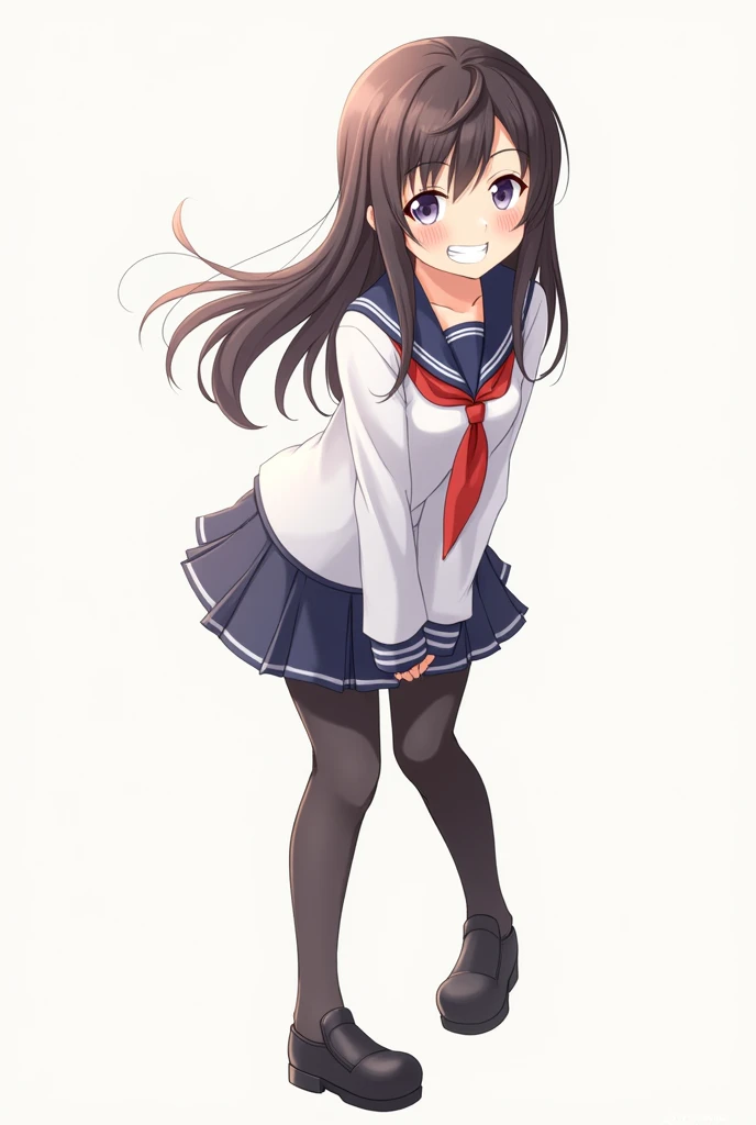 Anime Girl、uniform、black tights、Thighs、sole、Grin、A little blush